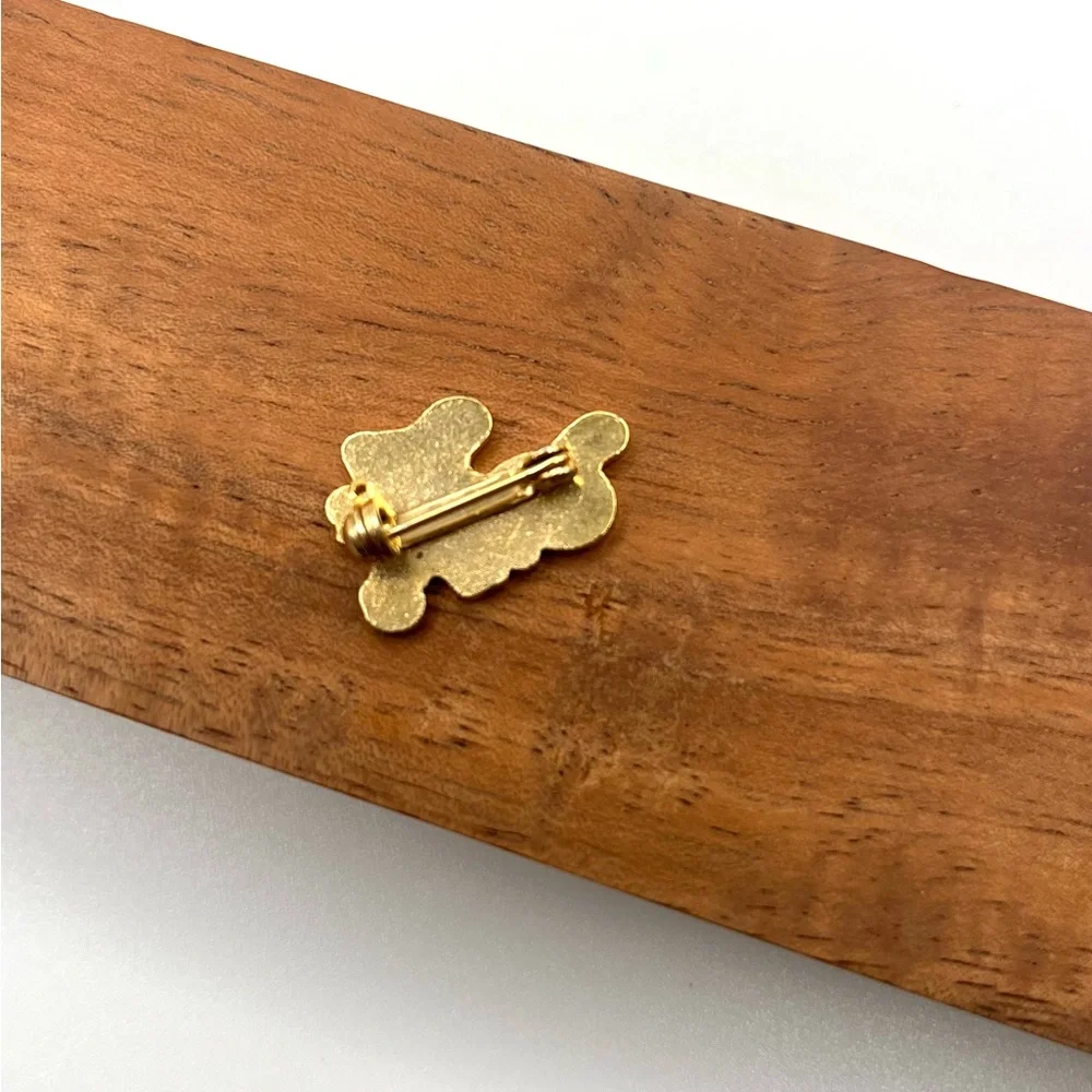 Vintage “We Care” Enamel Pin Gold Tone Blue Script Employee Volunteer Retro - Picture 2 of 3